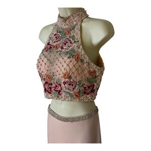 Sherri Hill Blush Pink Two Piece Formal Gown Halter Top and Skirt please Read